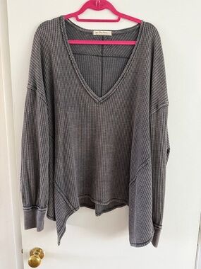 We The Free Charcoal Gray Flowy Waffle Knit Top